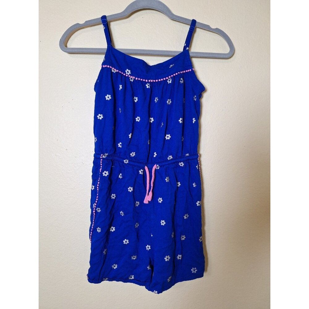 Boden Girls Blue Romper 11-12Y‎ Pockets Ruffle Coral Pink Tropical Cotton